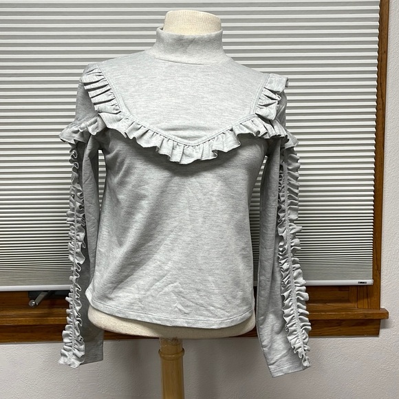 Buffalo David Bitton NWT Ripley Gray Ruffled Mock-Neck Top Size XS - Picture 2 of 13